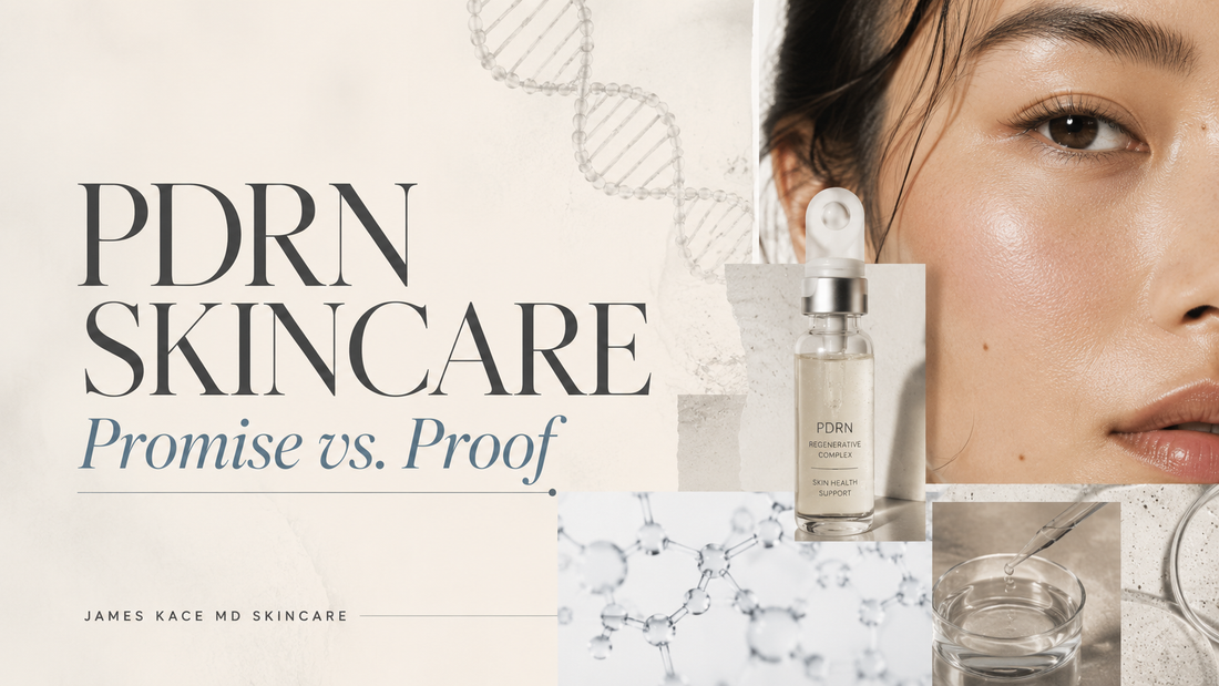 Editorial image examining the clinical evidence behind PDRN and salmon DNA skincare